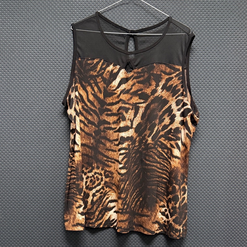 Suzie In The City Black and Brown Animal Print Mesh Yoke Camisole